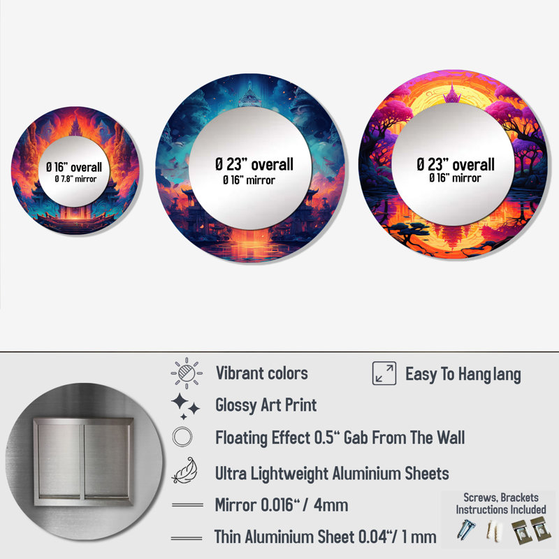 Miroir mural rond en aluminium