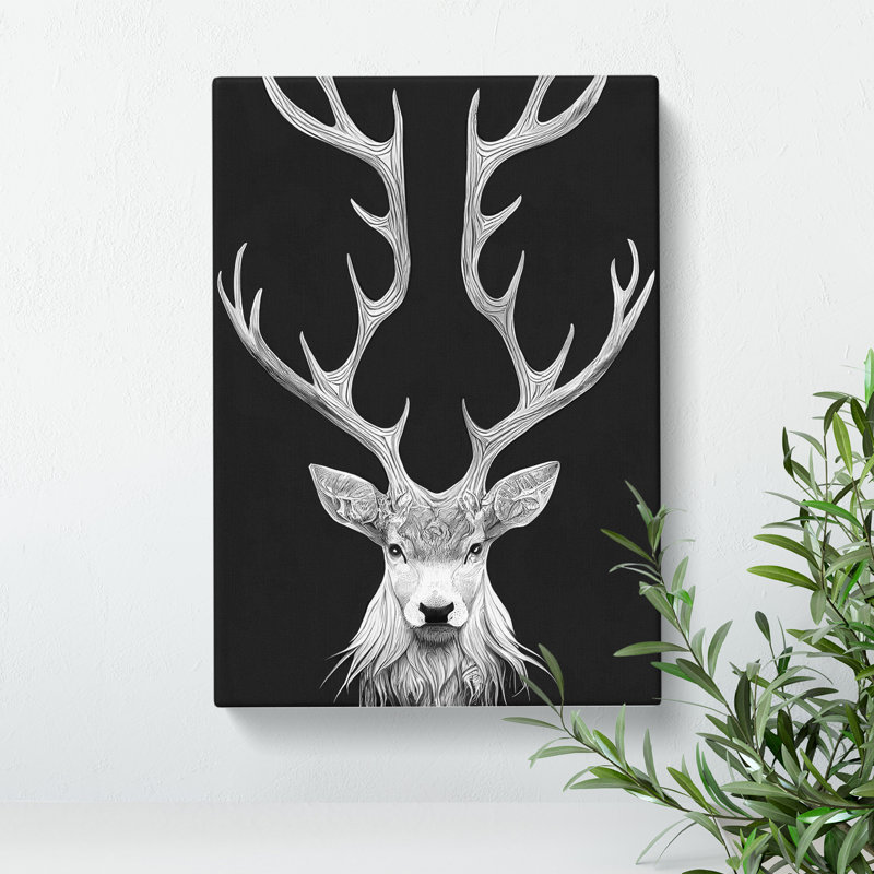 Monochrome Stag No.3 - Wrapped Canvas, 50cm H x 35cm W x 3cm D