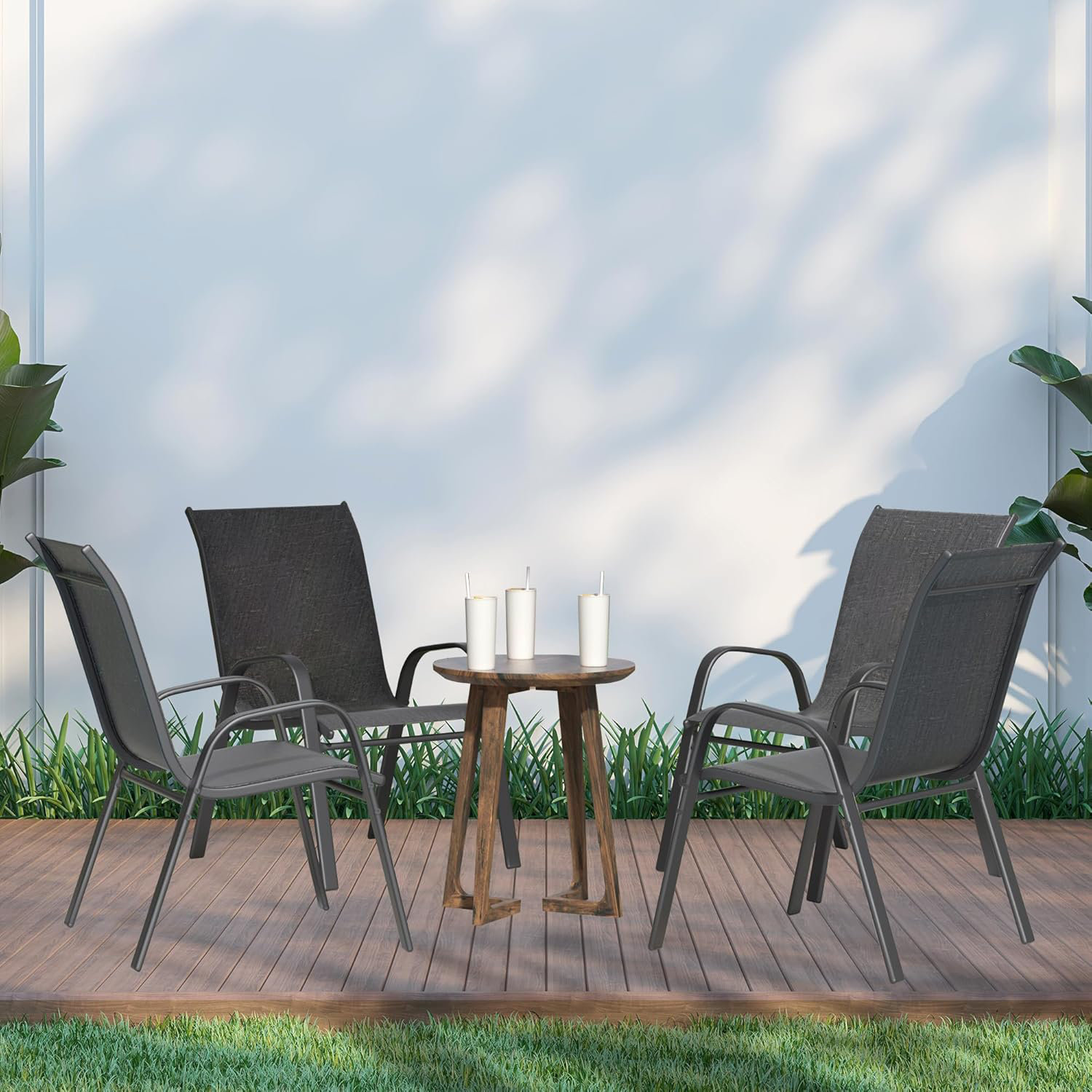 Seater Garden Andorra Patio Set Stackable Outdoor Dining Chairs