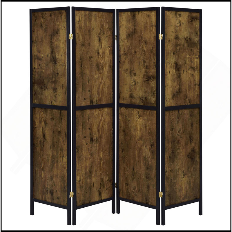 Paravent antique 4 panneaux muscade et noir