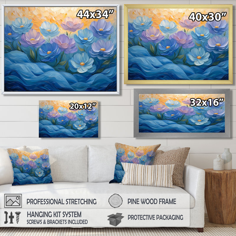 Ikera Blue Peony Petals In Harmony II - pivoines, art mural, H 34 po x l 44 po, Noir, Impression encadrée flottante