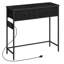 Console d'entrée noire avec 2 tiroirs en tissu, prise de courant et crochet en métal, table de canapé étroite