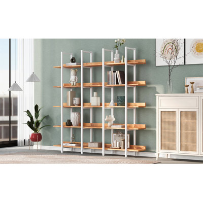 5 Tier Bookcase Home Office Bookshelf, Industrial Style Shelf with Metal Frame by Latitude Run