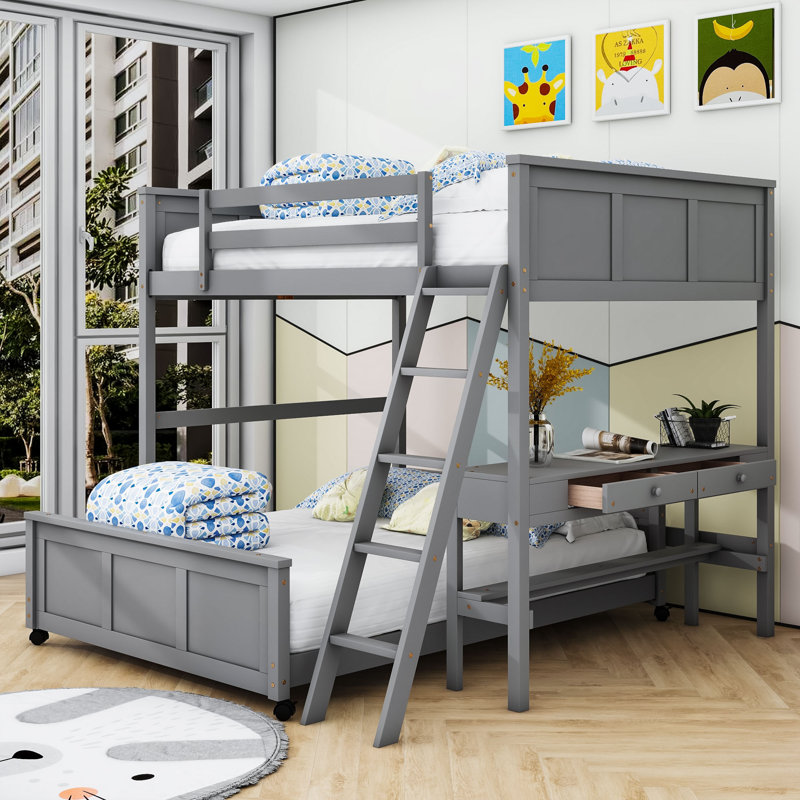 Lit superposé avec tiroirs Jamarreon Kids, Double, Gris