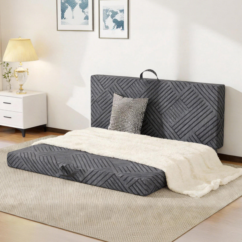 Matelas en mousse viscoélastique pliable de 6 pouces - compatible avec lit escamotable / gris lavable à la machine, Grand lit