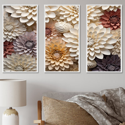 Minimalisme beige Zinnias Collage II - ensemble de décorations murales Zinnias