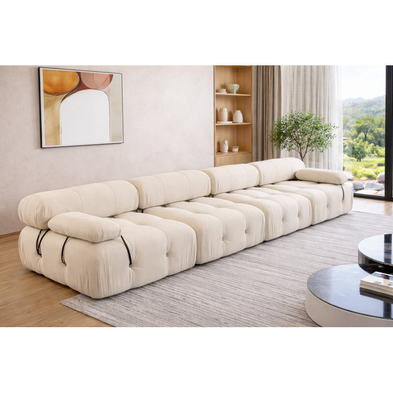Canapé modulaire rembourré 4 places en velours moelleux avec dossier détachable et accoudoirs Mario Bellini, Beige