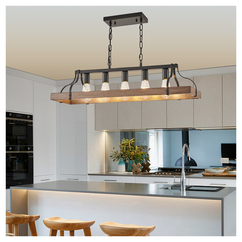 Luminaire suspendu 34 po Modern Farmhouse, Noir mat / Noyer