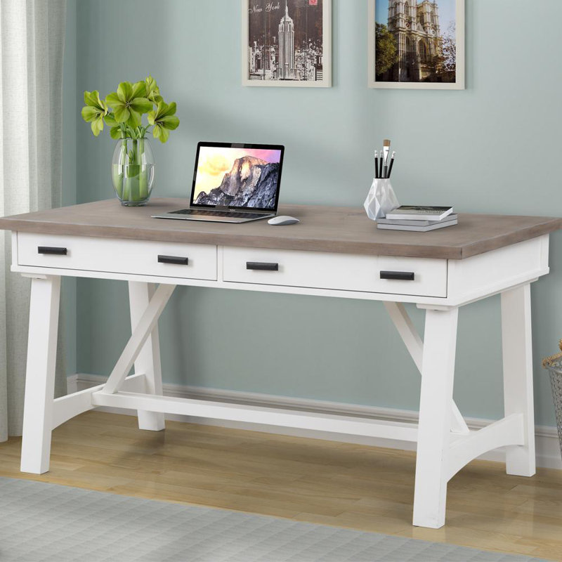 Bankhead Writing Desk with Built in Outlets, Weathered Natural Top/Cotton Base