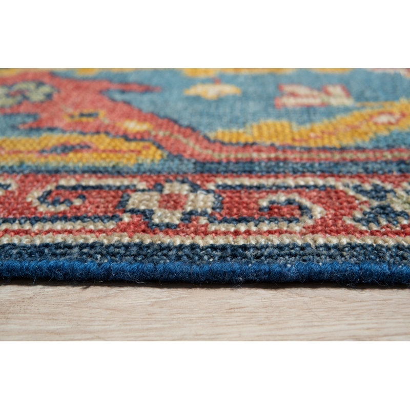 Blue Hand-Knotted Wool Floral Trellis Geometric Modern Contemporary Carpet Rug, 10' x 14'