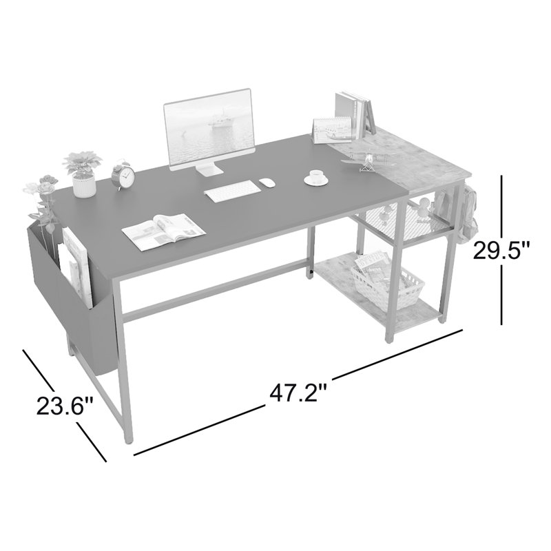 Bureau d'écriture d'ordinateur avec tablettes de rangement Myra, Noir/brun