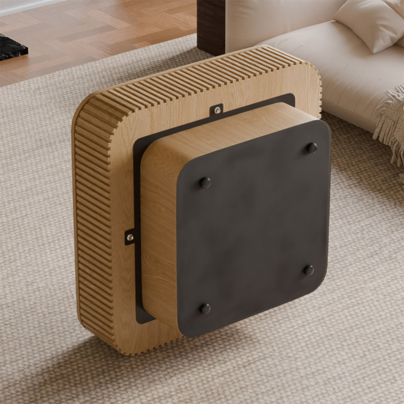 Table basse moderne en placage de bois massif avec rangement pour l'intérieur, Bois naturel