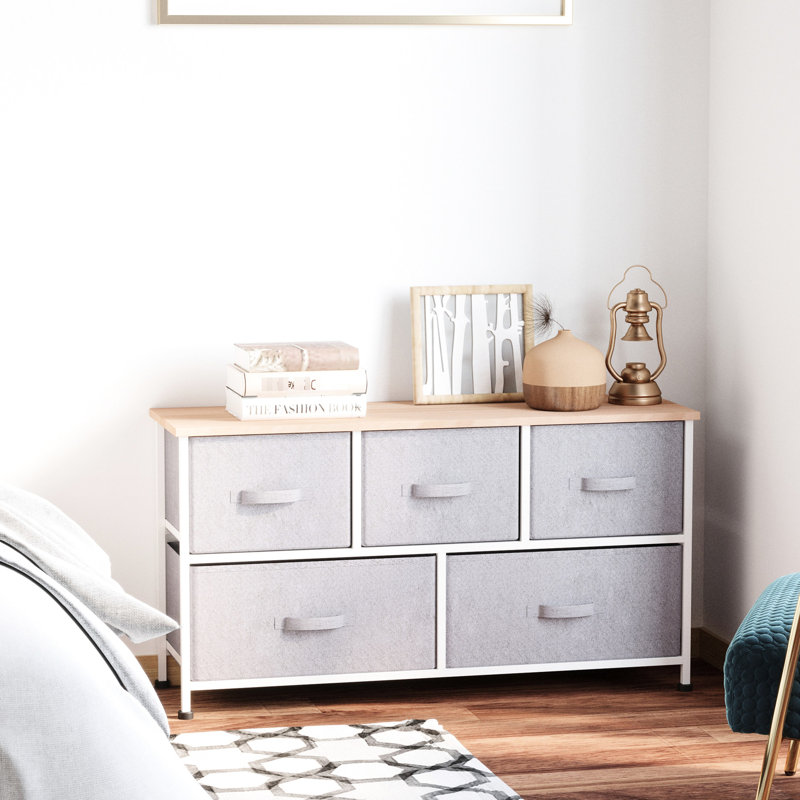 Cube de rangement horizontal à 5 tiroirs pour rangement de chambre à coucher et pratique - espace gris