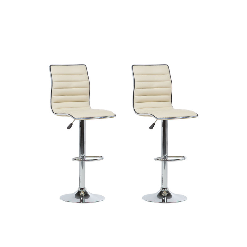 Goodlow Swivel Upholstered and Faux Leather Adjustable Height Bar Stool with Iron Frame, Beige