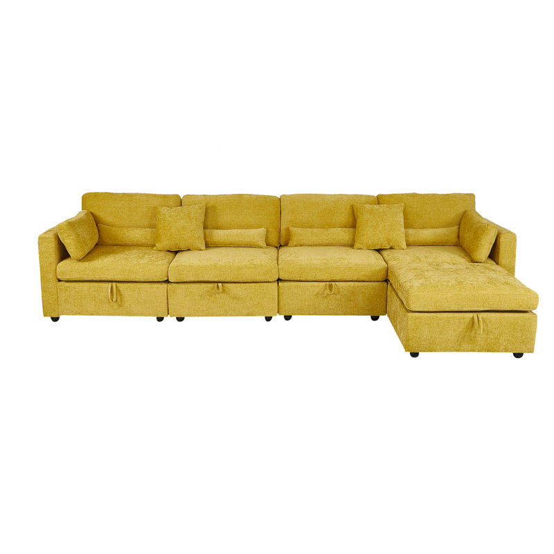 Canapé, Chenille jaune, H 36,61 po x l 145,67 po x P 33,86 po