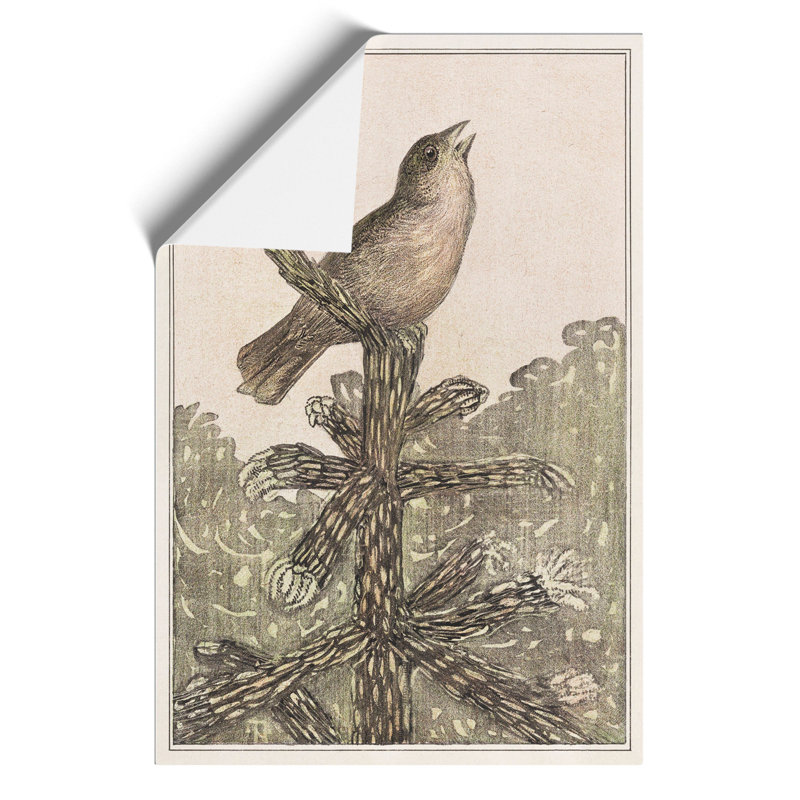 Singing Bird On Pine Tree by Theo Van Hoytema - No Frame Painting, 30cm H x 21cm W x 0.1cm D