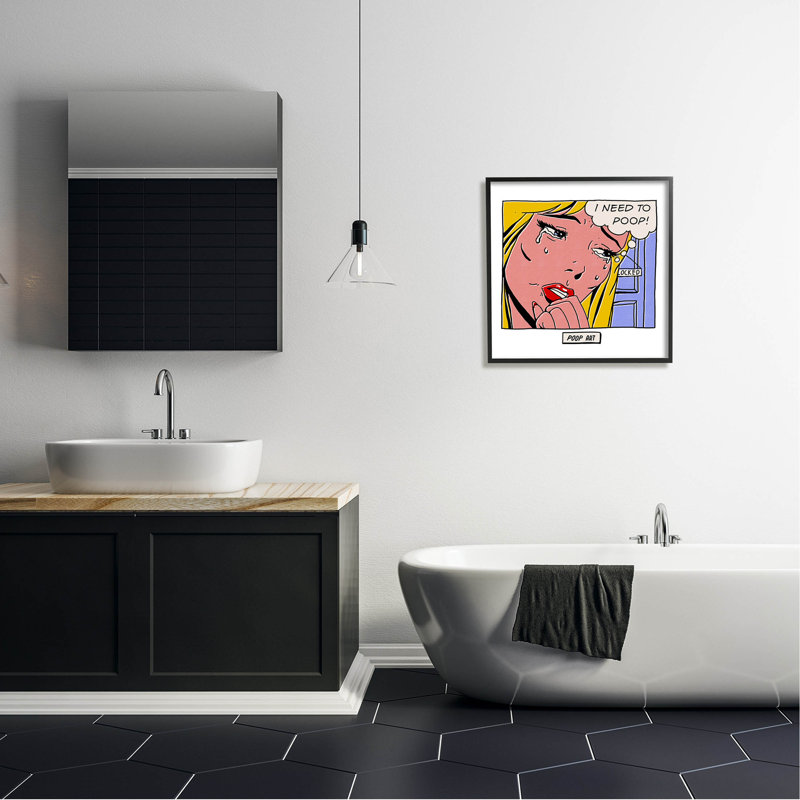 «Need To Poop Classic Comic Giclee Art» par Matheus Lopes Castro, H 24 po x l 24 po x P 1,5 po, Giclée encadrée noir minuit