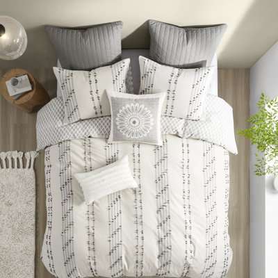 Housse de couette 100% coton pour lit double / grand lit et gris, fermeture à boutons, attaches intérieures, lavable,,,, aucune substance nocive ni produit chimique rayé à l'avant, à l'arrière, boutonné, lavable