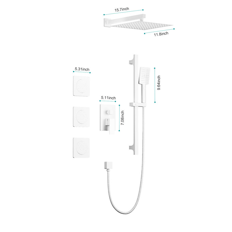 Ensemble de douche de salle de bain, laiton, tête, douche à main, ensemble de barre coulissante avec fonctions multiples - barre de pluie, jets de corps, laiton