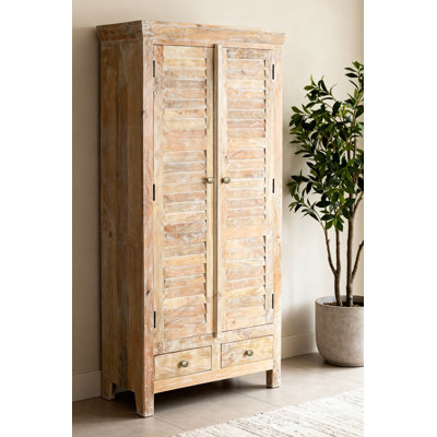 Jenna Louvered Doors Armoire In Natural Finish