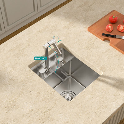 Évier de cuisine à cuve simple encastrable en acier inoxydable de calibre 16 avec robinet pliable 13 po x l 15 po