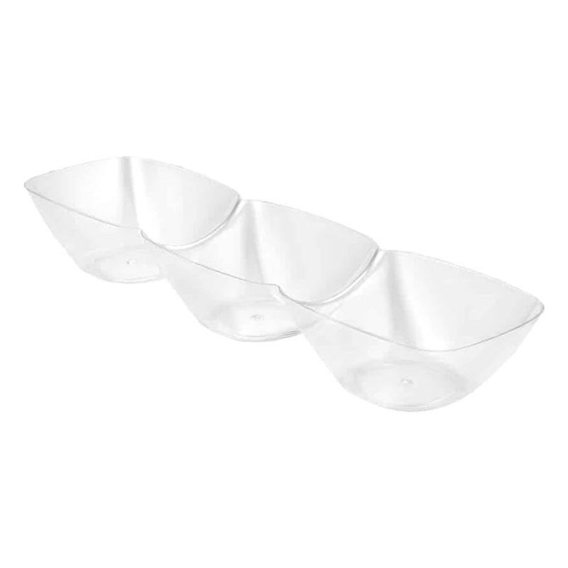  Mini-plat à trempette en plastique à 3 compartiments - plat jetable pour sauces et condiments pour les collations Amuse-gueules