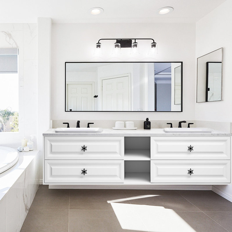 Meuble-lavabo double 96 po avec dessus en pierre reconstituée Ahnalise