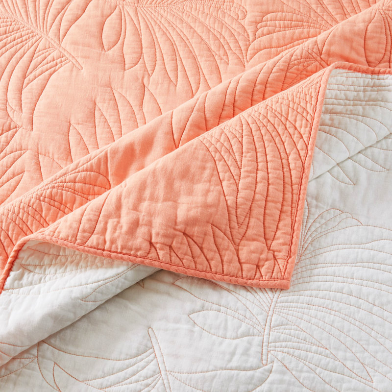 Palm Coast Coral and White Reversible Cotton Throw Blanket