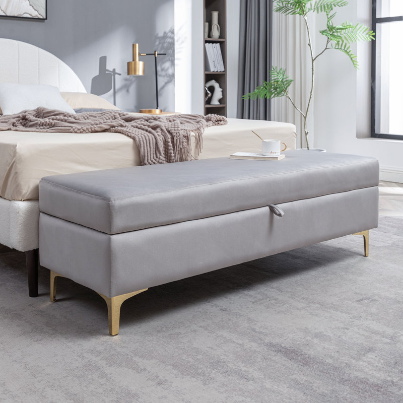 Banc de rangement en velours Mercer41, Gris