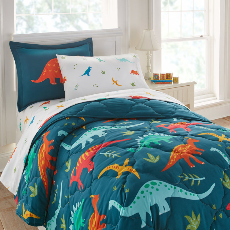 Jurassic Dinosaurs Blue Microfiber Twin Bedding Set