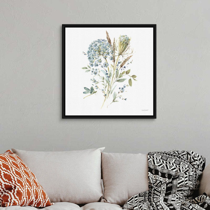 «Bohemian Blue 05 on White» par Lisa Audit - reproduction d'art, H 32 po x l 32 po x P 1,75 po, Toile avec cadre noir