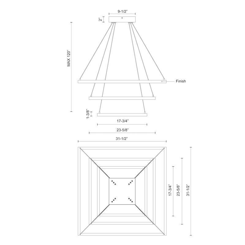 Piazza Rectilinear White LED Chandelier with Dual Illumination