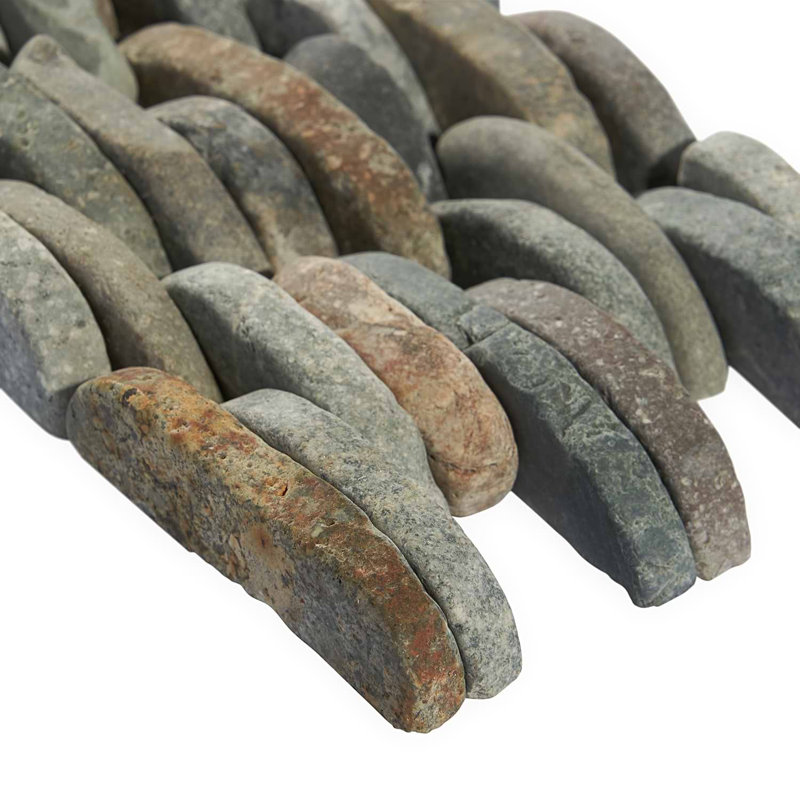 Nature Stacked Pram Gray Pebble Mosaic Tile, Sumatra Blend Multicolor