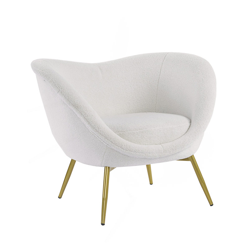 Manthey Upholstered Accent Chair Living Room Chair Bedroom Chair Velvet Chair, Cream White Teddy