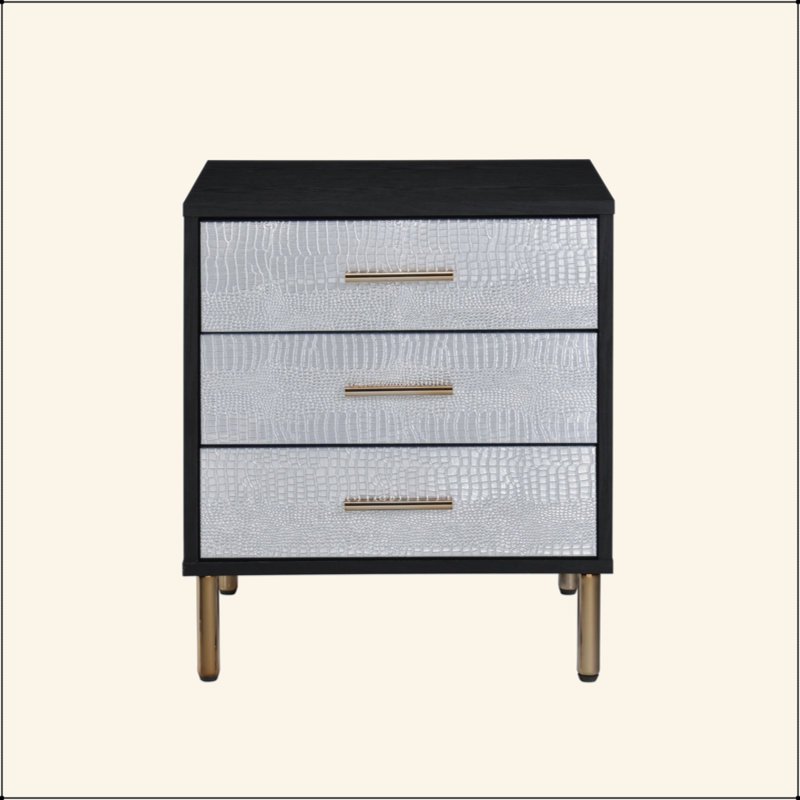 Ensemble de meubles de chambre à coucher glamour 1 pièce 1 table de chevet noire à 3 tiroirs