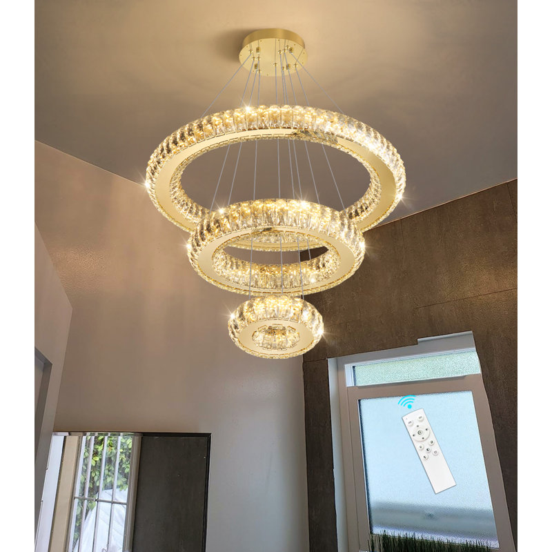 Modern Dimmable 3 Rings Led Chandelier, Gold
