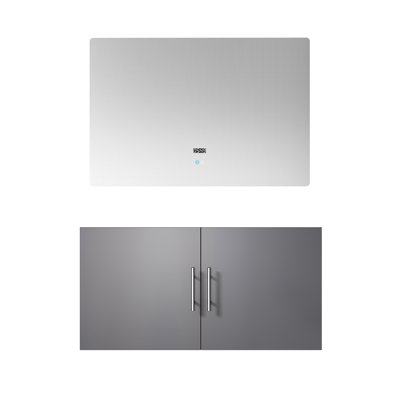 Meuble-lavabo gris foncé 36 po X P 22 po avec miroir à DEL - option de rangement généreuse, pièce entièrement assemblée pour une fondation abondante