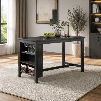 Table de salle à manger rectangulaire en bois à hauteur de comptoir avec rangement en noir