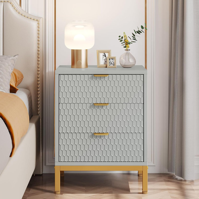 Becton 19.7'' W Metal Nightstand, Gray/Gold