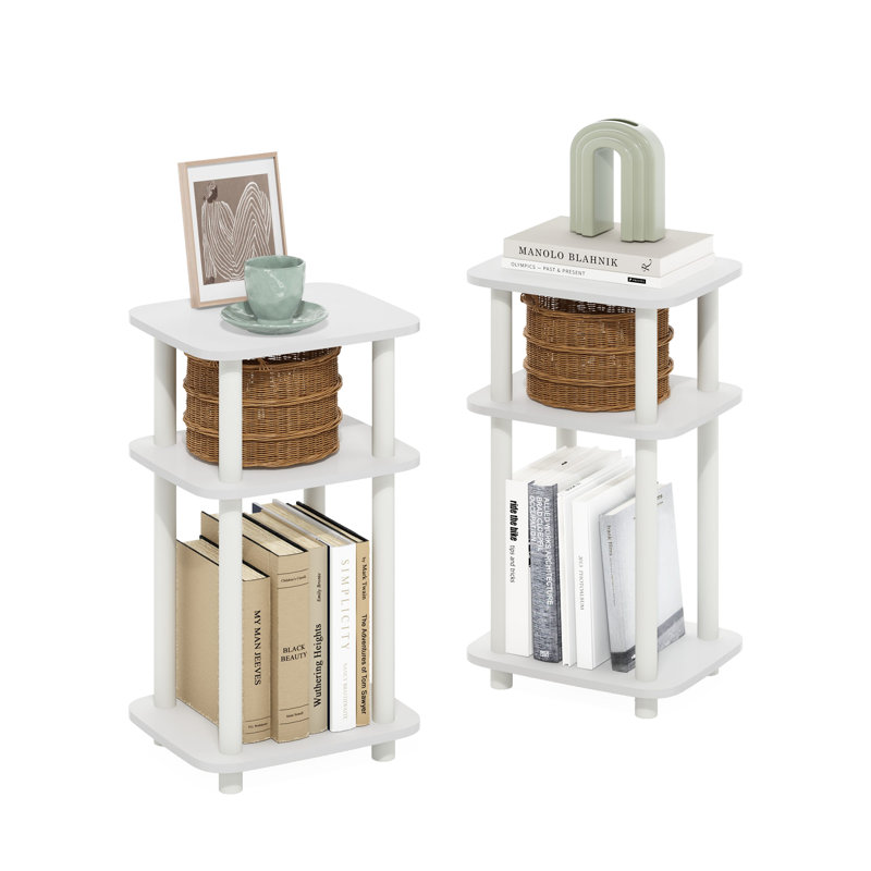 Table de bout Furinno Just 3-Turn Turn-N-Tube Curve, table d'appoint, paquet de 2, , Plateau blanc / base blanche