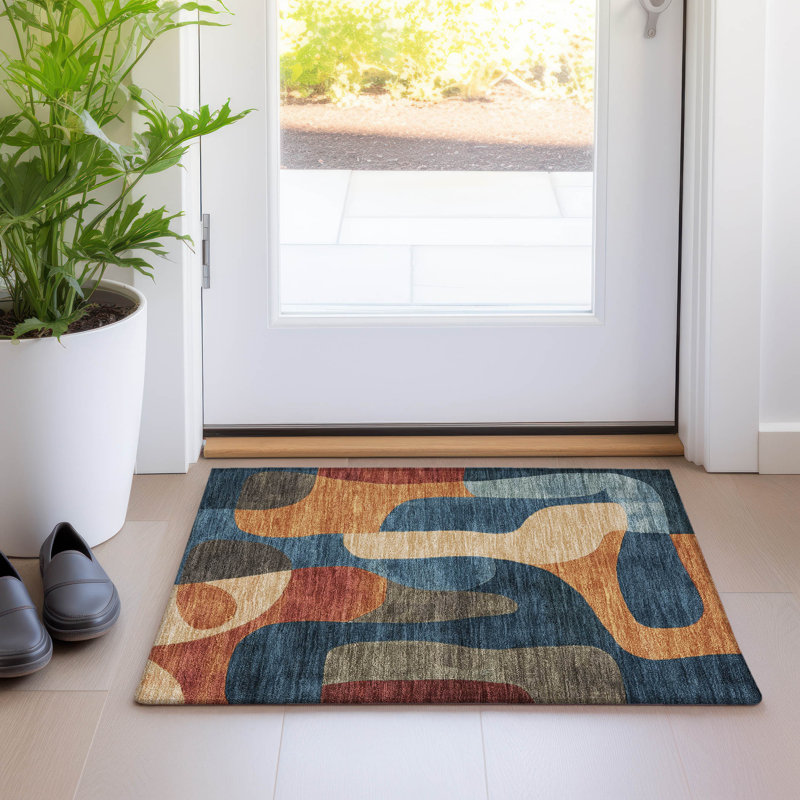 Machine Washable Indoor/Outdoor Xhevrie Navy Rug, Rectangle 1'8" x 2'6"