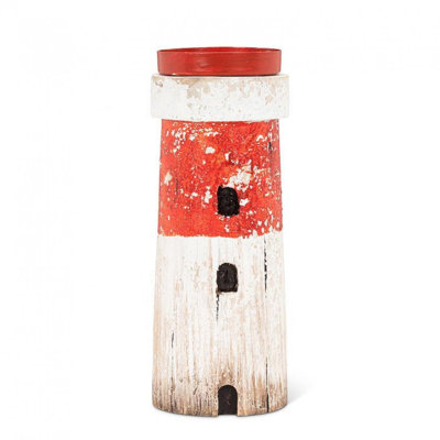 Red And White Lighthouse Tealight Candle Holder
