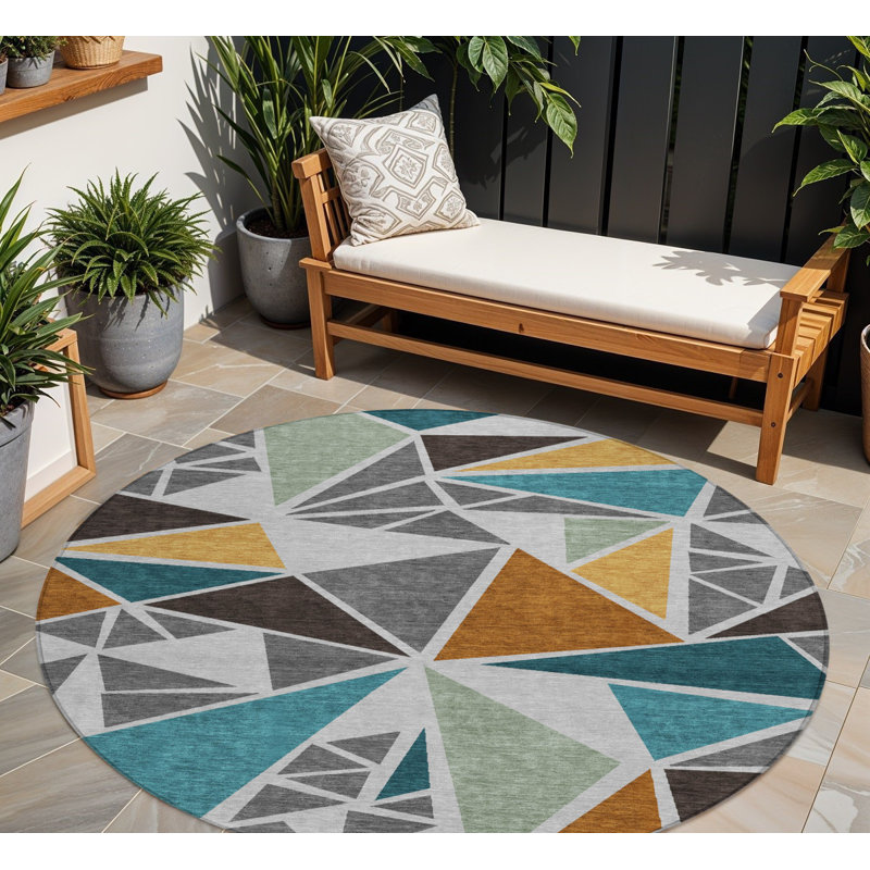 Tapis d'intérieur rond lavable géométrique 8 pi HomeRoots