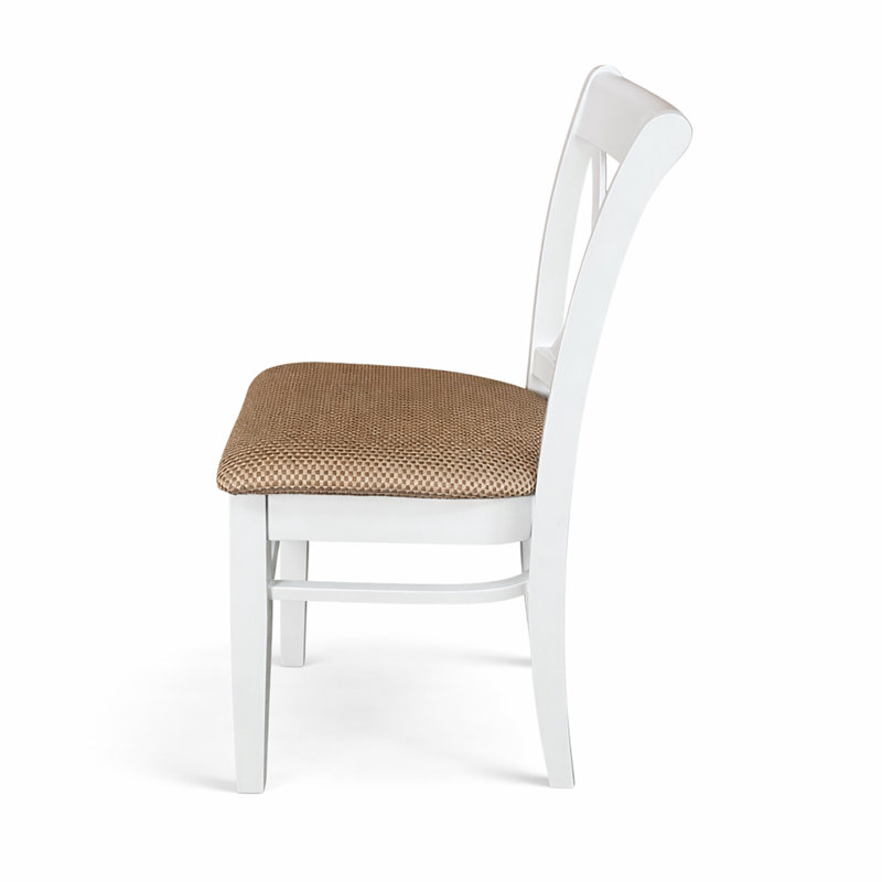 Ensemble de salle à manger à rallonge ovale 7 pièces Traditional, finition blanche avec chaises rembourrées en polyester brun, bois d'hévéa massif