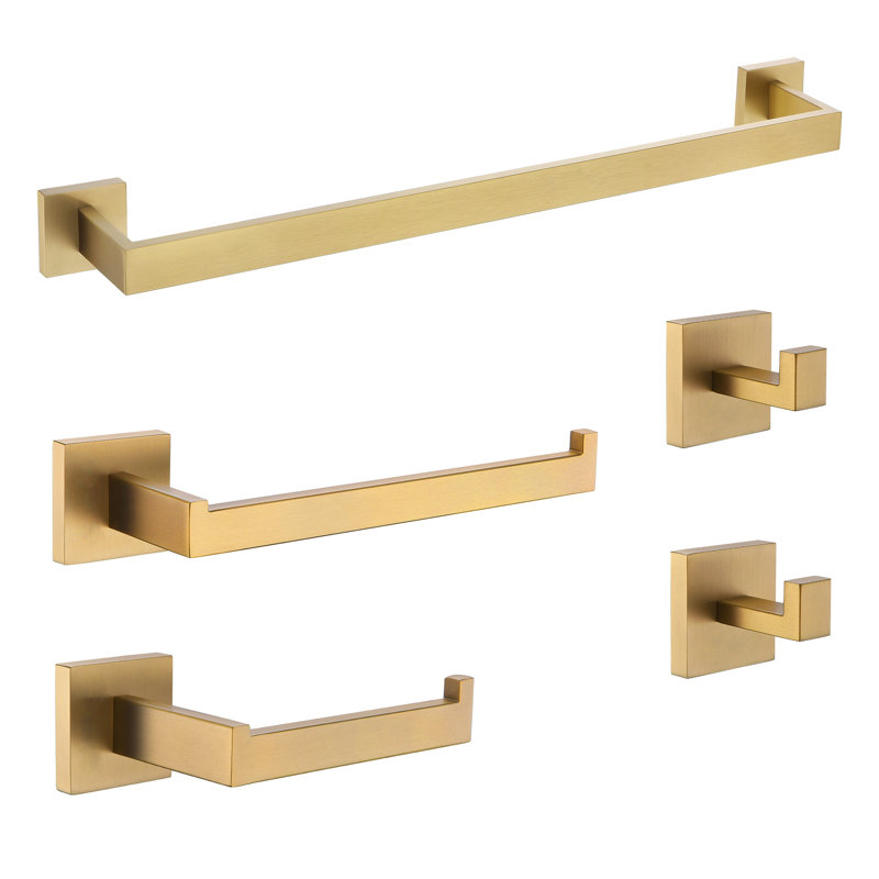 Ensemble d'accessoires de salle de bain noir mat ANZZI 5 pièces, Laiton satiné