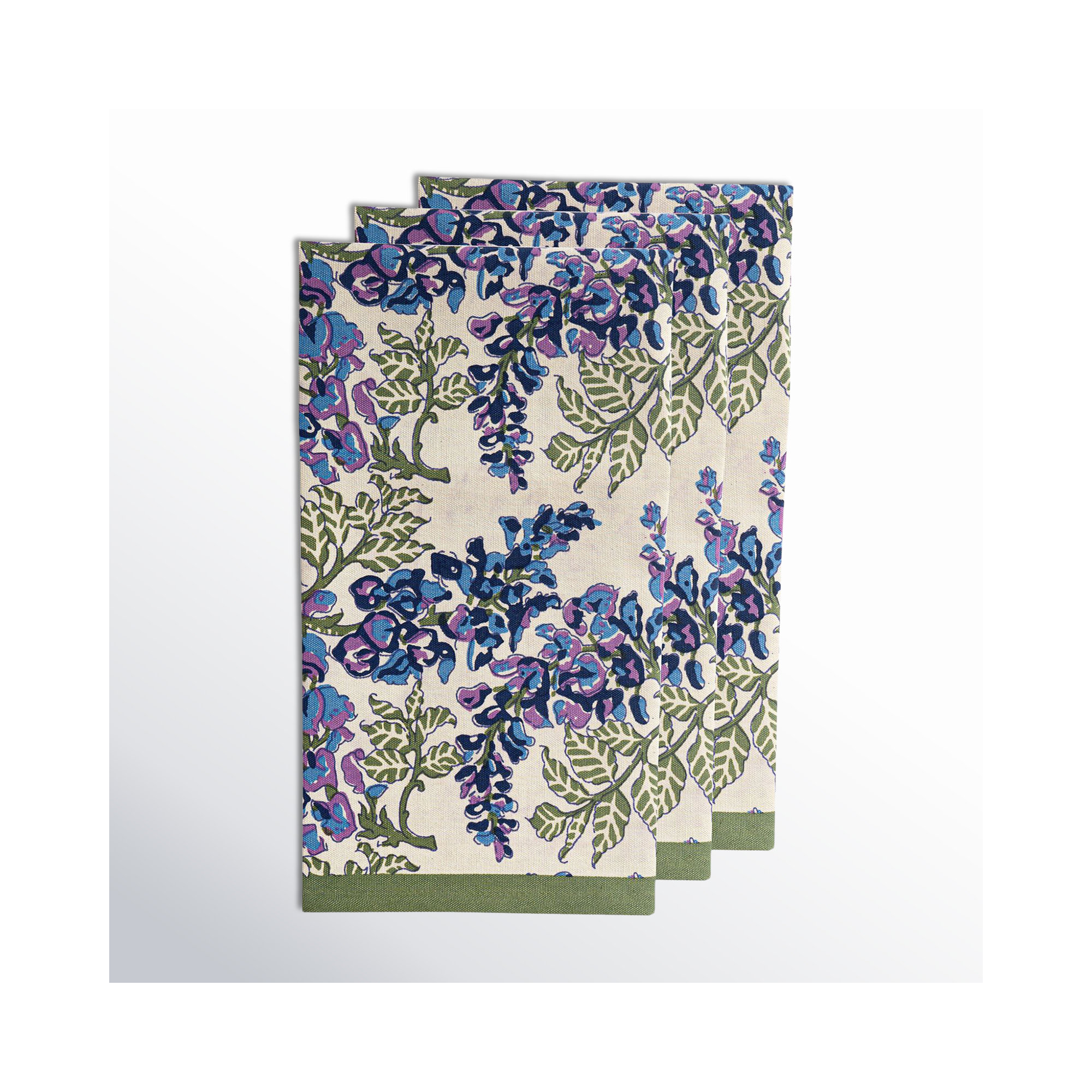Kappa Floral Tea Towel Kitchen Towel, Olive Green/Blue/Ivory/Purple