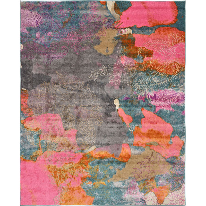 Tapis oriental gris / rose / bleu Mumford, Rectangle 8 pi x 10 pi