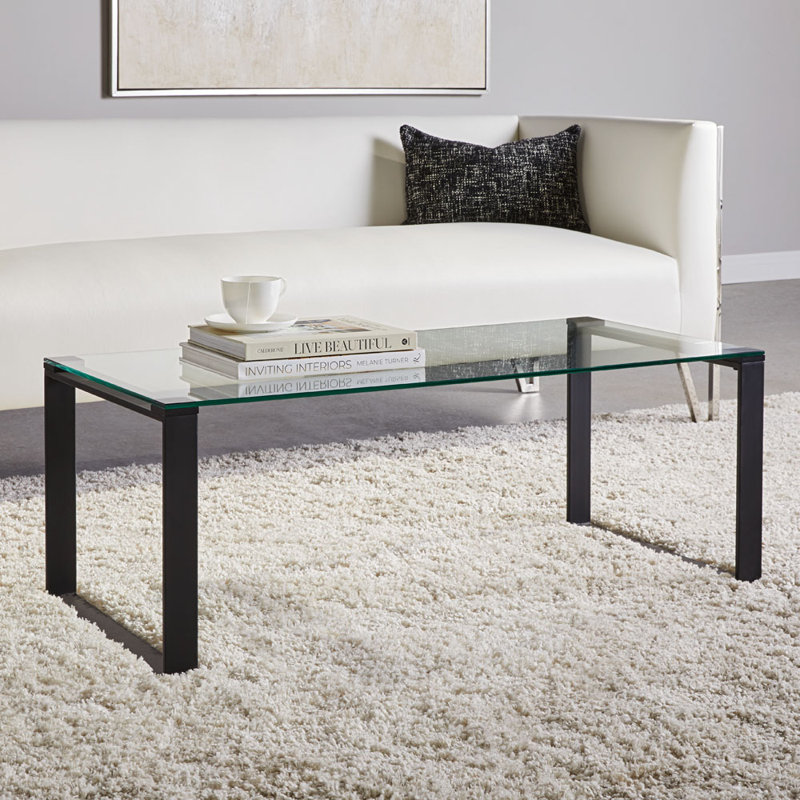 Mihran Glass Top Single Coffee Table, 16" H x 42" W x 24" D, Black
