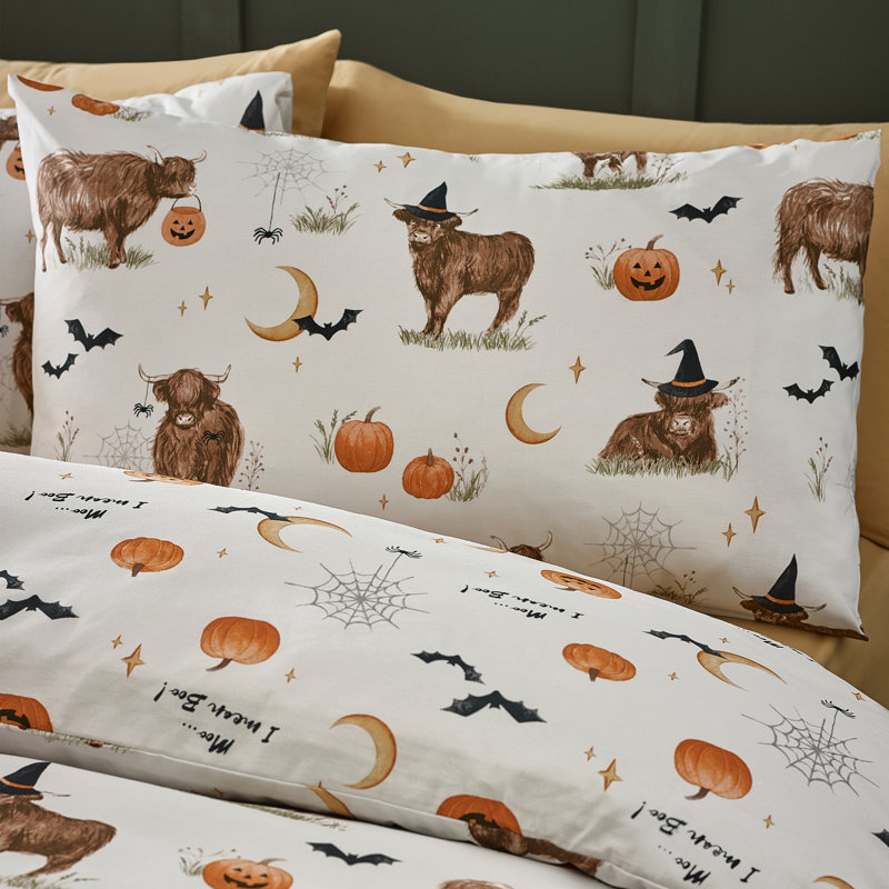 Halloween Highland Cow Reversible Duvet Cover Set, Kingsize Duvet Cover + 2 Standard Pillowcases