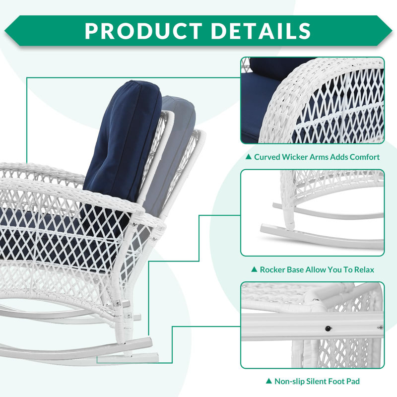 Chaise berçante d'extérieur en osier Netawaka, Bleu marine
